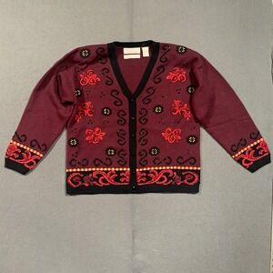VTG Portraits Northern Isles Hand Embroidered Beaded Cardigan Lambswool Blend M